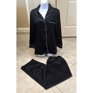Cabernet Black Silky Satin Pajama PJ Set Sz M Loungewear Comfort Lightweight L/S